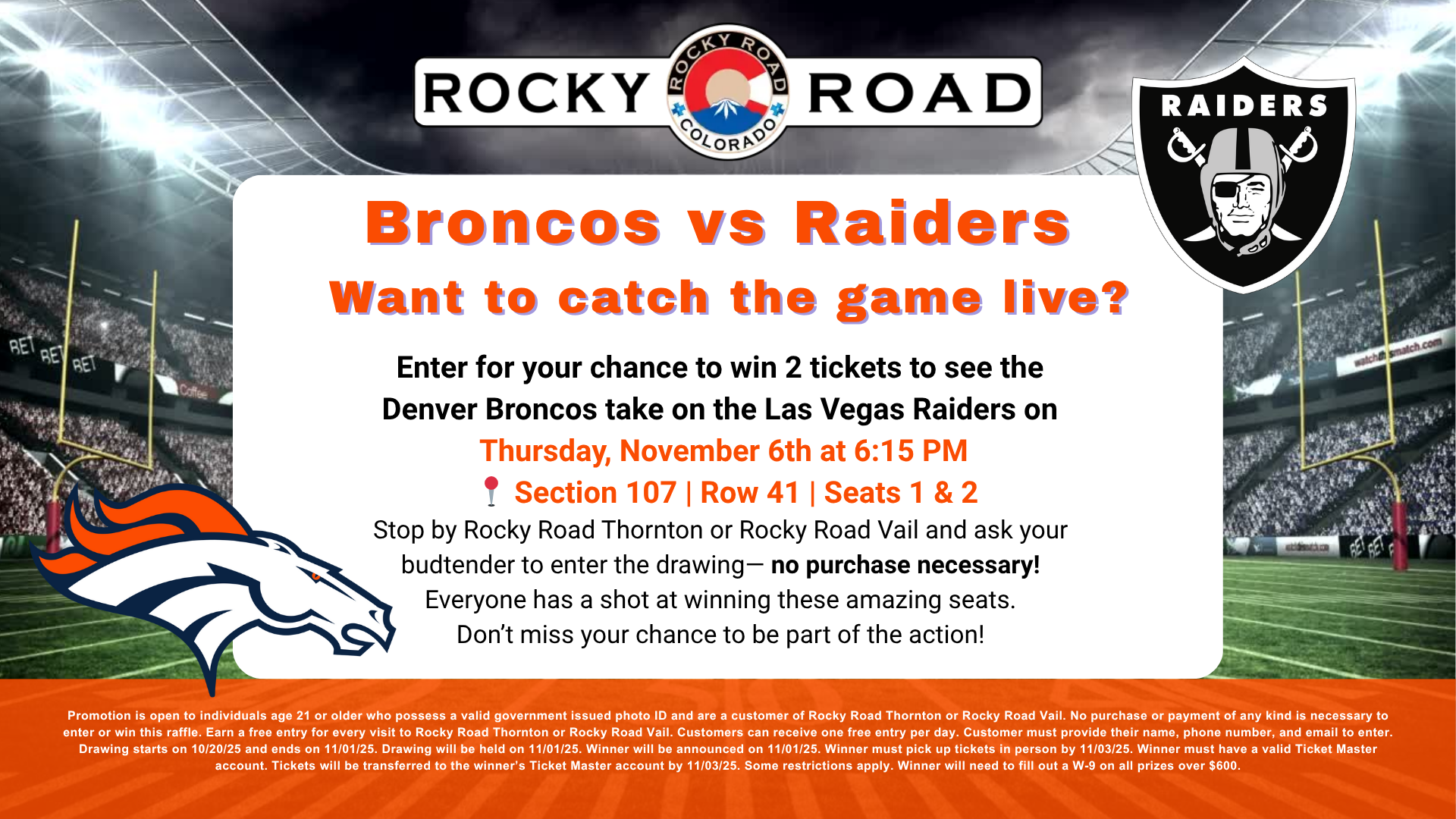 Broncos vs Raiders Ticket Giveaway