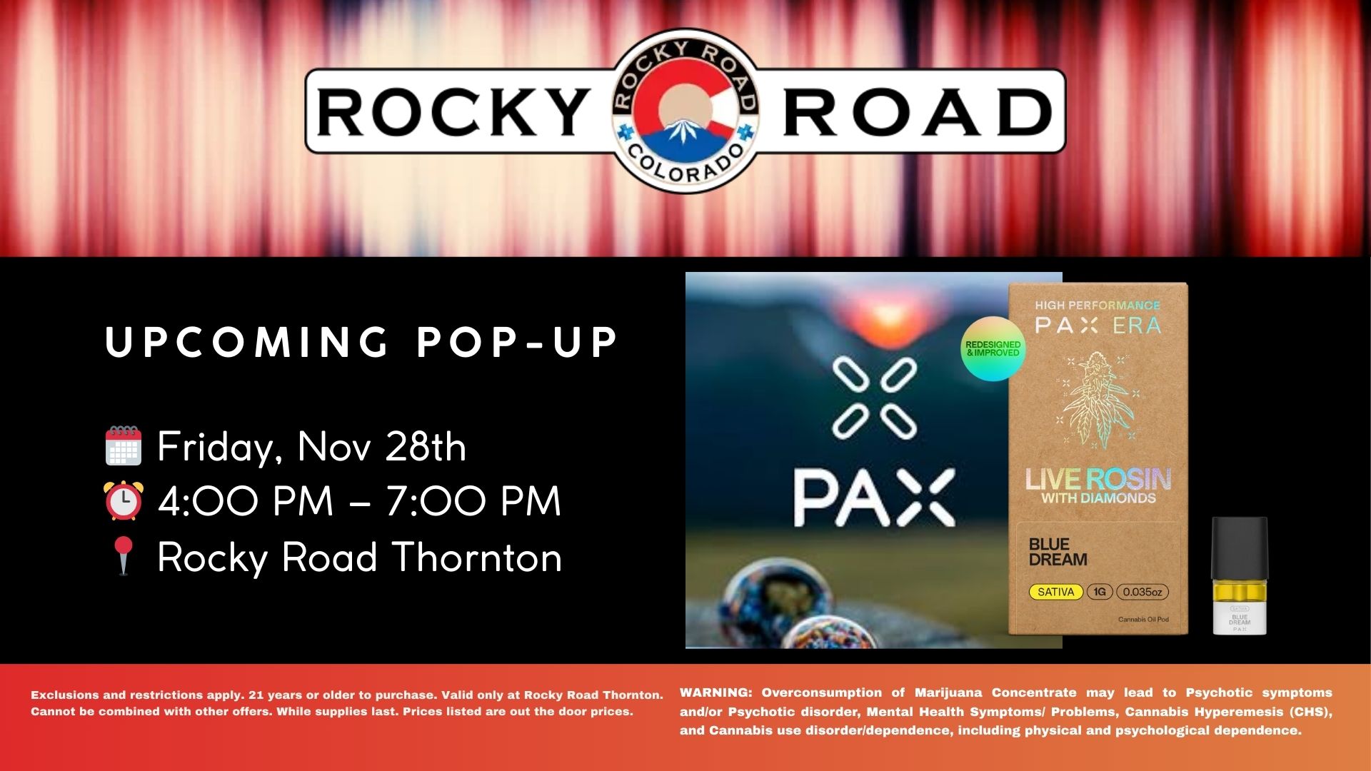 Pax Pop-Up, Rocky Road Thornton, local recreational dispensary near me.