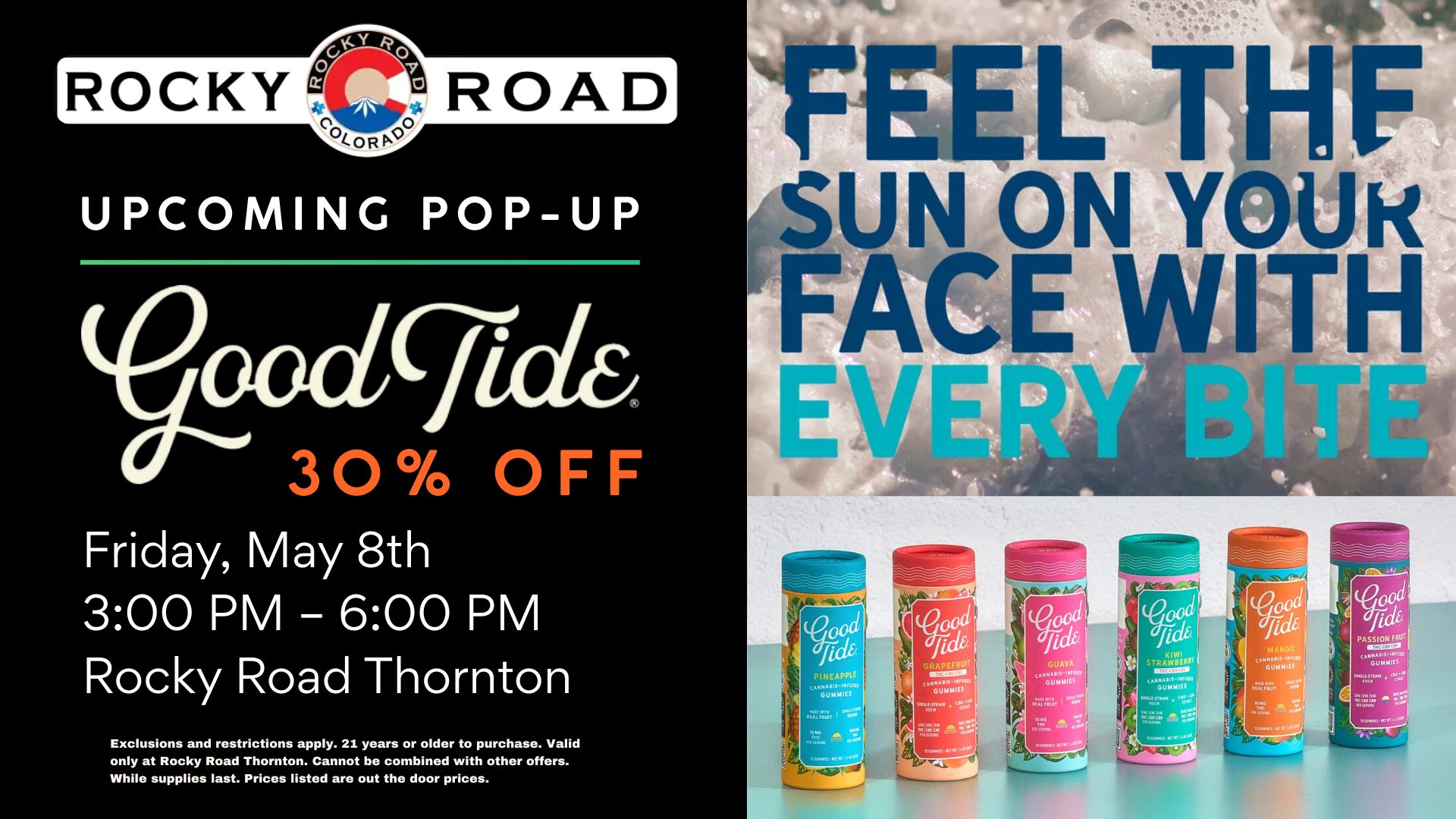 Good Tide pop-up at Rocky Road Thornton, your local recreational dispensary near Denver, Northglenn and Westminster